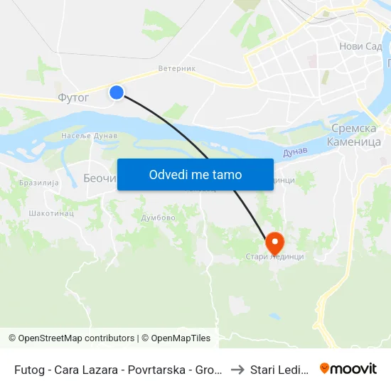 Futog - Cara Lazara - Povrtarska - Groblje to Stari Ledinci map
