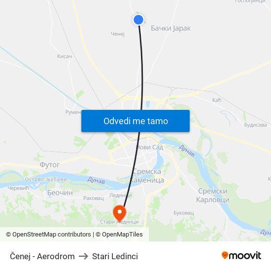Čenej - Aerodrom to Stari Ledinci map