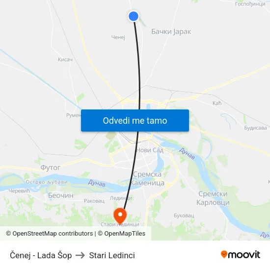 Čenej - Lada Šop to Stari Ledinci map