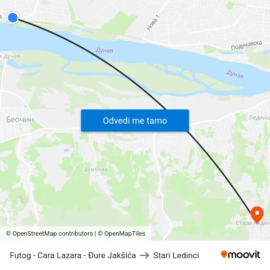 Futog - Cara Lazara - Đure Jakšića to Stari Ledinci map