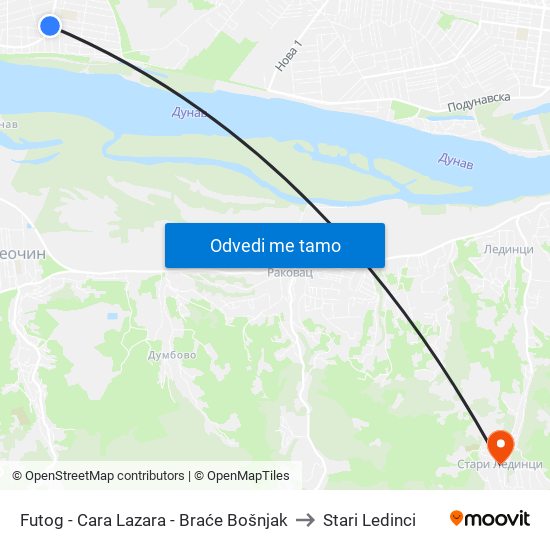 Futog - Cara Lazara - Braće Bošnjak to Stari Ledinci map