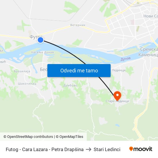 Futog - Cara Lazara - Petra Drapšina to Stari Ledinci map