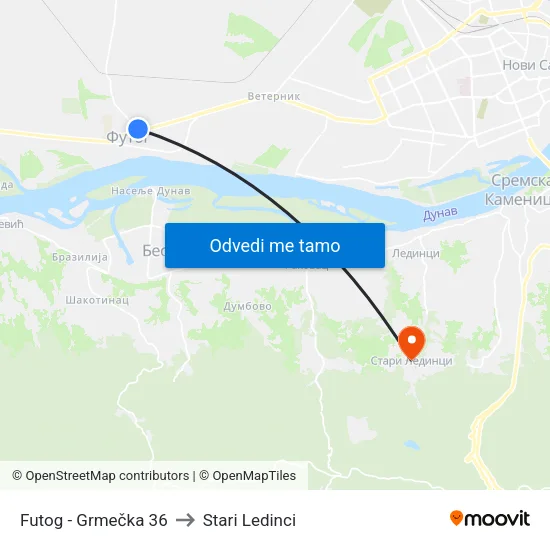Futog - Grmečka 36 to Stari Ledinci map