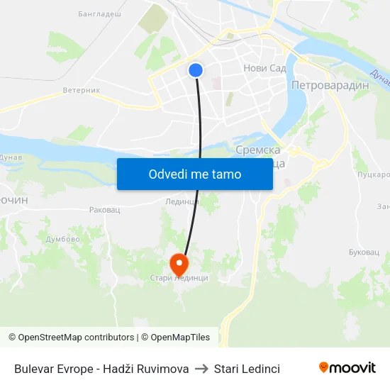 Bulevar Evrope - Hadži Ruvimova to Stari Ledinci map