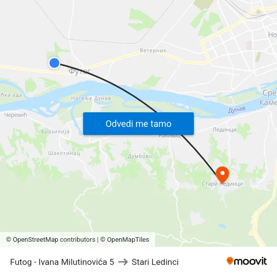 Futog - Ivana Milutinovića 5 to Stari Ledinci map