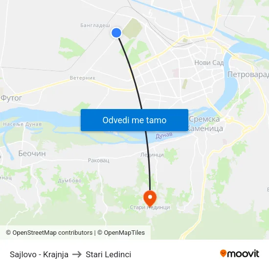 Sajlovo - Krajnja to Stari Ledinci map