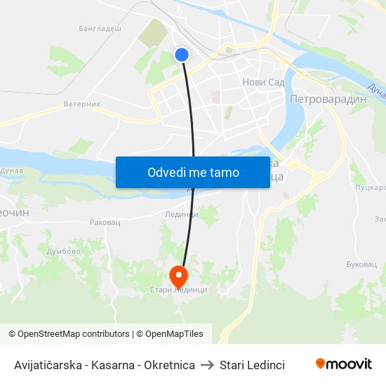 Avijatičarska - Kasarna - Okretnica to Stari Ledinci map