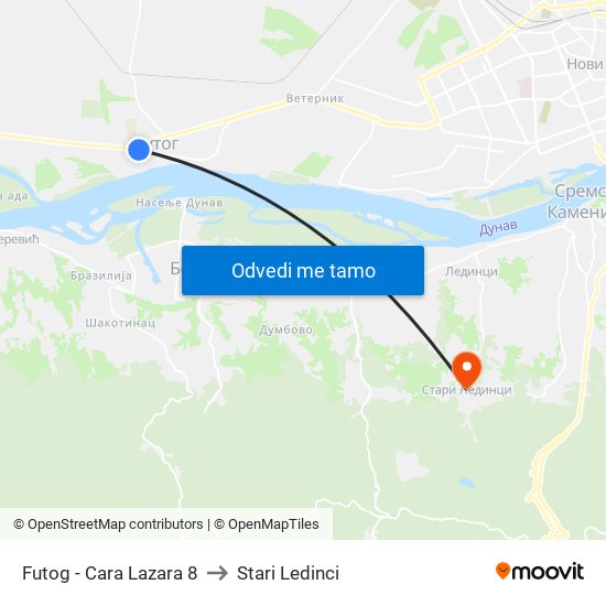 Futog - Cara Lazara 8 to Stari Ledinci map