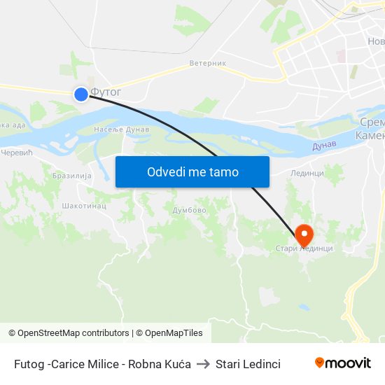 Futog -Carice Milice - Robna Kuća to Stari Ledinci map