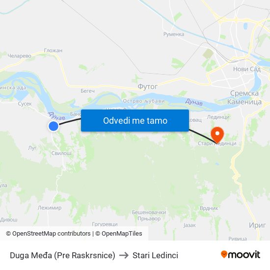 Duga Međa (Pre Raskrsnice) to Stari Ledinci map