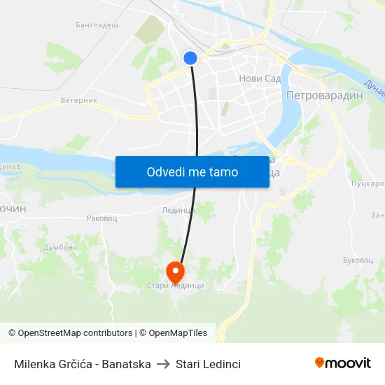 Milenka Grčića - Banatska to Stari Ledinci map