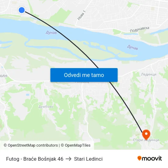 Futog - Braće Bošnjak 46 to Stari Ledinci map