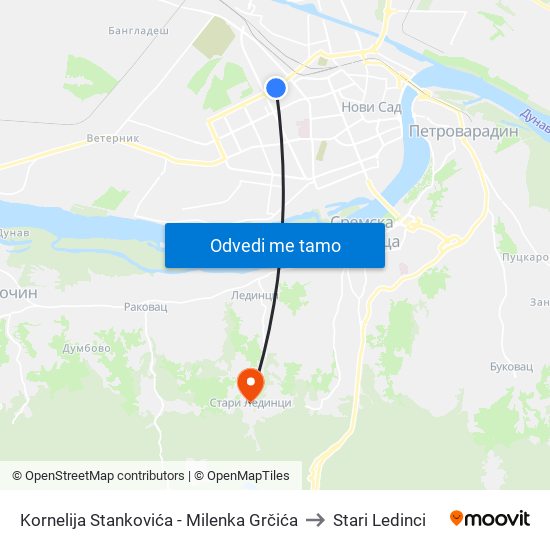 Kornelija Stankovića - Milenka Grčića to Stari Ledinci map