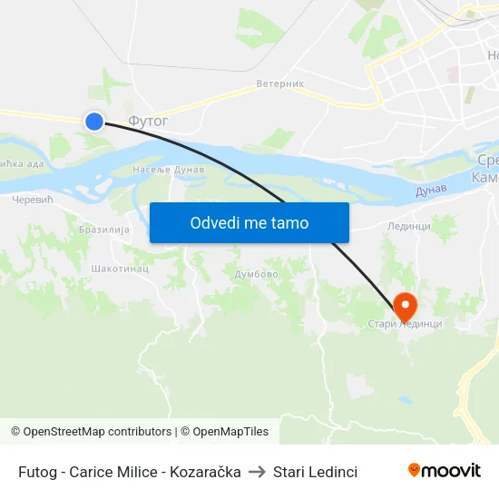 Futog - Carice Milice - Kozaračka to Stari Ledinci map
