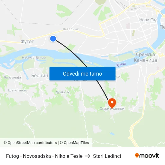 Futog - Novosadska - Nikole Tesle to Stari Ledinci map