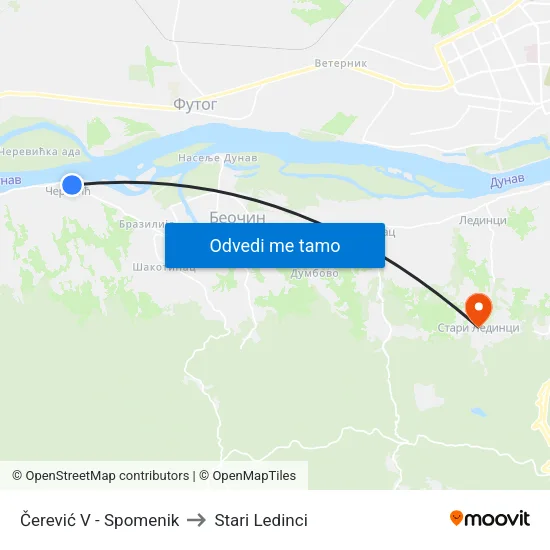 Čerević V - Spomenik to Stari Ledinci map
