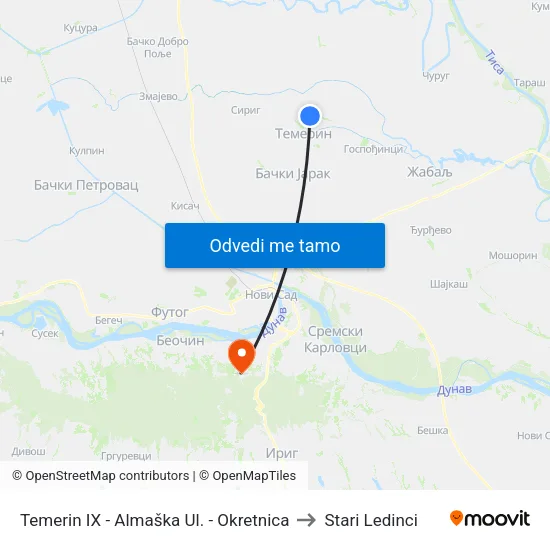 Temerin IX - Almaška Ul. - Okretnica to Stari Ledinci map