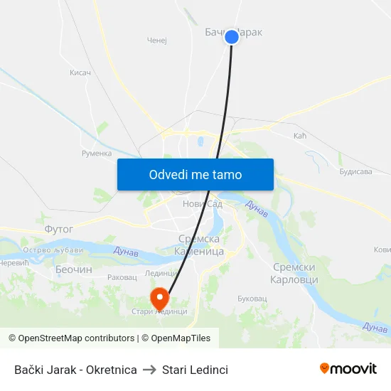 Bački Jarak - Okretnica to Stari Ledinci map