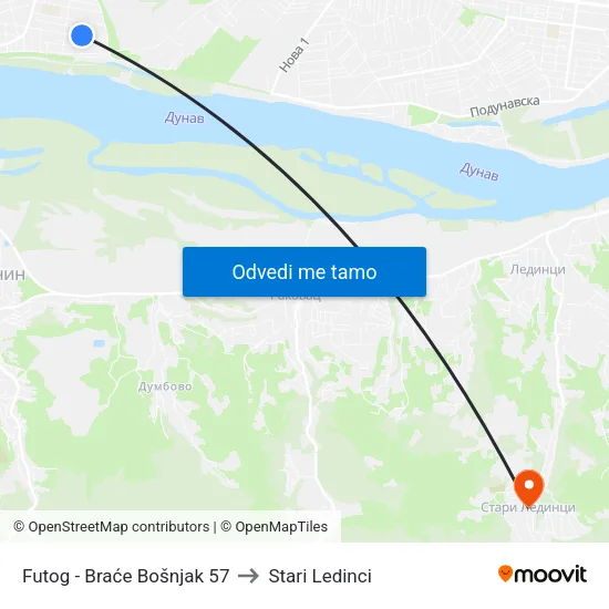 Futog - Braće Bošnjak 57 to Stari Ledinci map