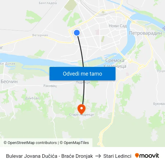 Bulevar Jovana Dučića - Braće Dronjak to Stari Ledinci map