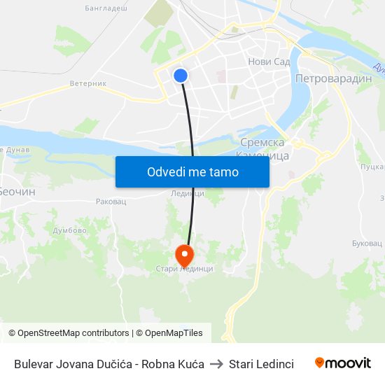 Bulevar Jovana Dučića - Robna Kuća to Stari Ledinci map