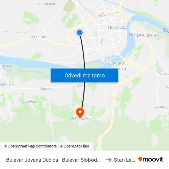 Bulevar Jovana Dučića - Bulevar Slobodana Jovanovića to Stari Ledinci map