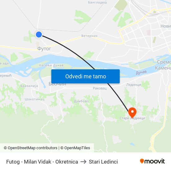 Futog - Milan Vidak - Okretnica to Stari Ledinci map