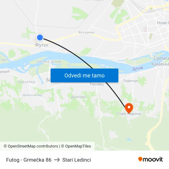Futog - Grmečka 86 to Stari Ledinci map