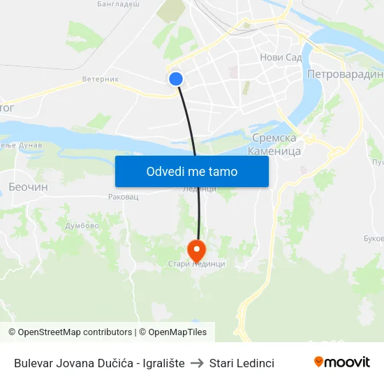 Bulevar Jovana Dučića - Igralište to Stari Ledinci map