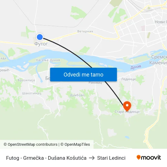Futog - Grmečka - Dušana Košutića to Stari Ledinci map