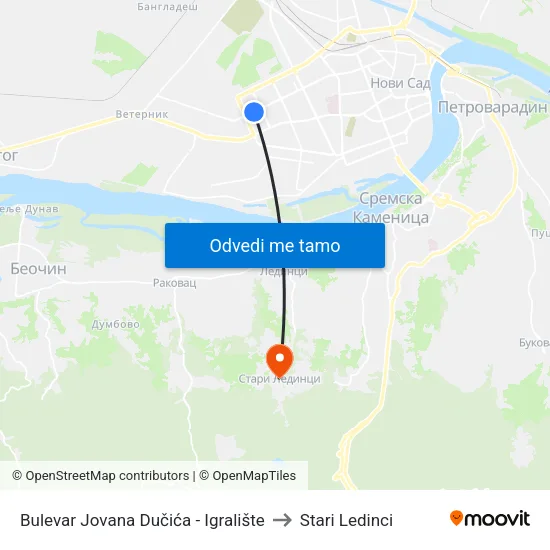 Bulevar Jovana Dučića - Igralište to Stari Ledinci map