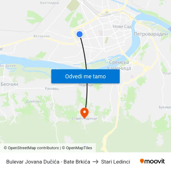 Bulevar Jovana Dučića - Bate Brkića to Stari Ledinci map
