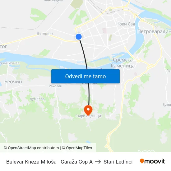 Bulevar Kneza Miloša - Garaža Gsp-A to Stari Ledinci map