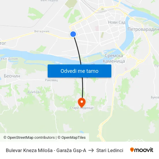 Bulevar Kneza Miloša - Garaža Gsp-A to Stari Ledinci map