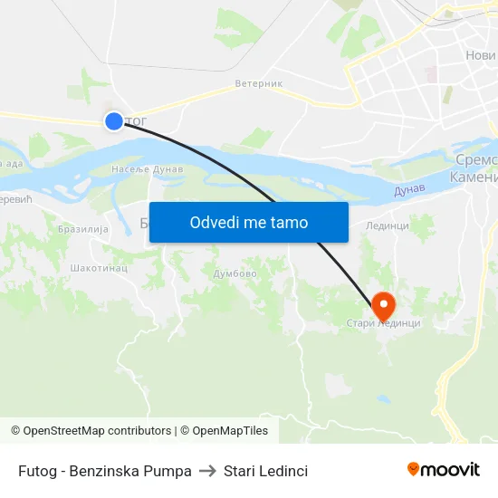 Futog - Benzinska Pumpa to Stari Ledinci map