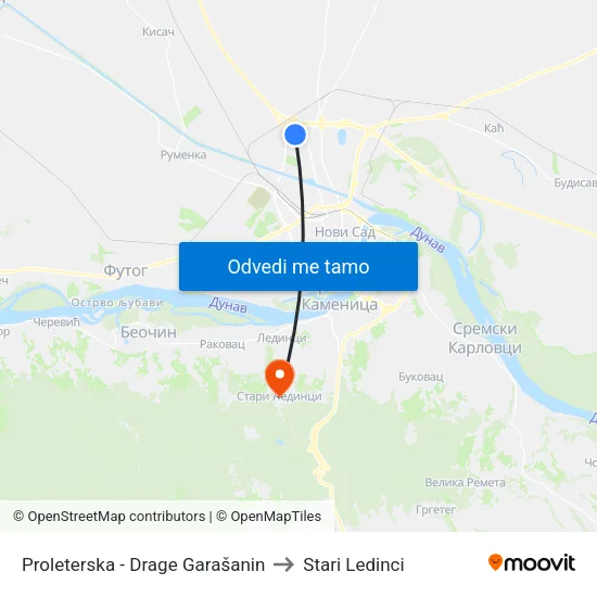 Proleterska - Drage Garašanin to Stari Ledinci map