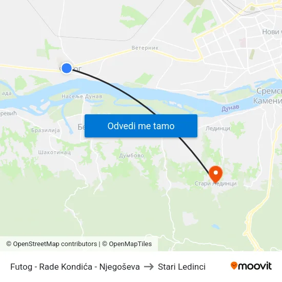 Futog - Rade Kondića - Njegoševa to Stari Ledinci map
