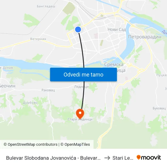 Bulevar Slobodana Jovanovića - Bulevar Vojvode Stepe to Stari Ledinci map