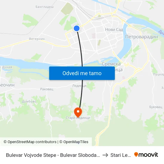 Bulevar Vojvode Stepe - Bulevar Slobodana Jovanovića to Stari Ledinci map