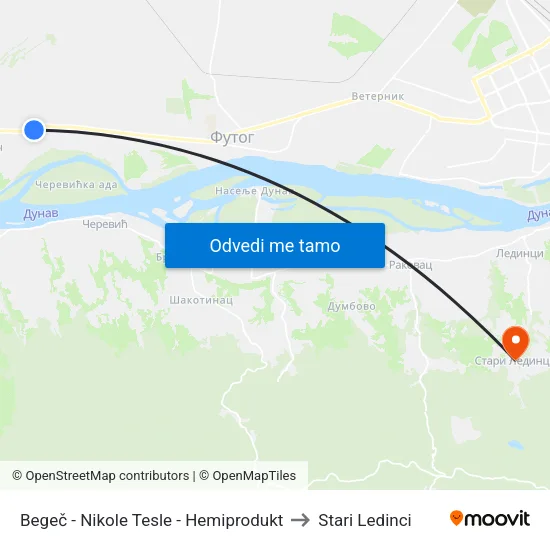 Begeč - Nikole Tesle - Hemiprodukt to Stari Ledinci map