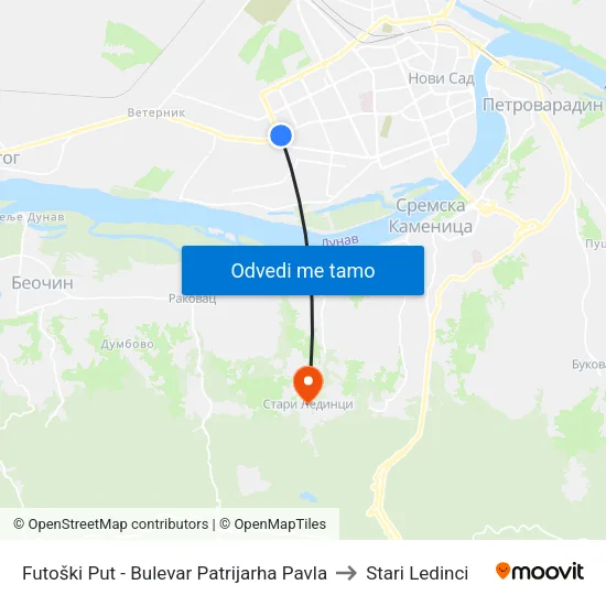 Futoški Put - Bulevar Patrijarha Pavla to Stari Ledinci map