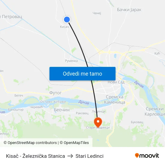 Kisač - Železnička Stanica to Stari Ledinci map
