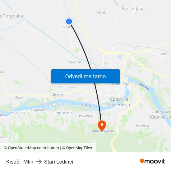 Kisač - Mlin to Stari Ledinci map