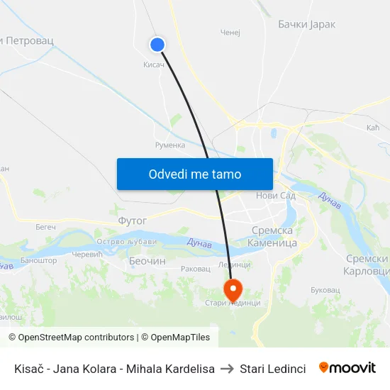 Kisač - Jana Kolara - Mihala Kardelisa to Stari Ledinci map