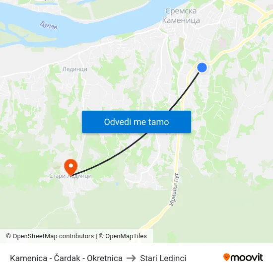 Kamenica - Čardak - Okretnica to Stari Ledinci map