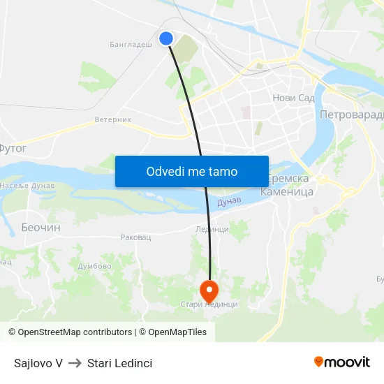 Sajlovo V to Stari Ledinci map