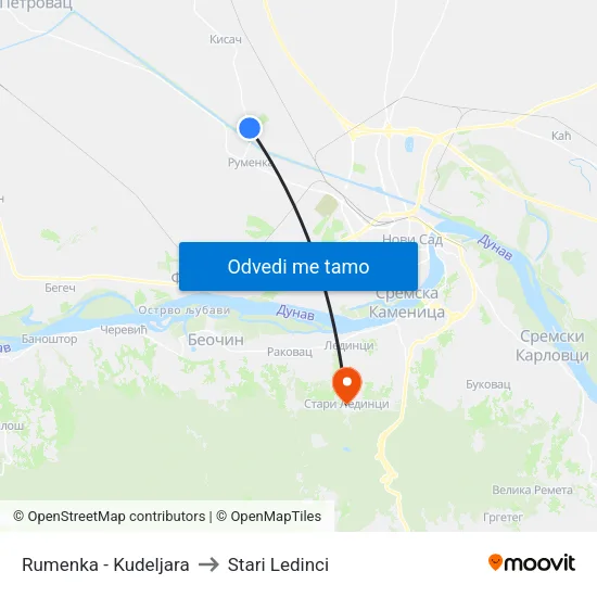 Rumenka - Kudeljara to Stari Ledinci map