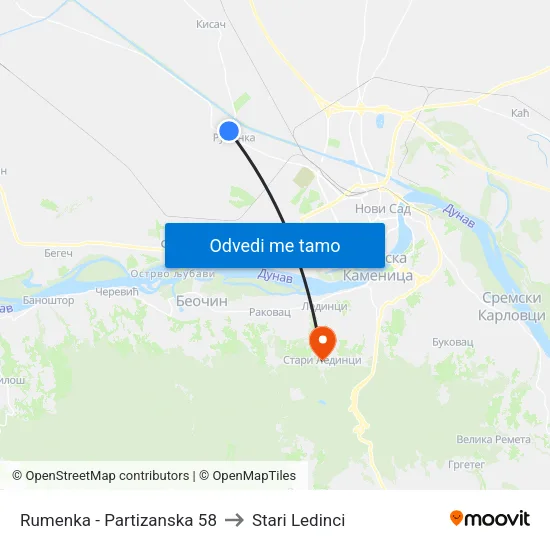 Rumenka - Partizanska 58 to Stari Ledinci map