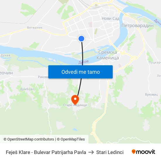 Feješ Klare - Bulevar Patrijarha Pavla to Stari Ledinci map