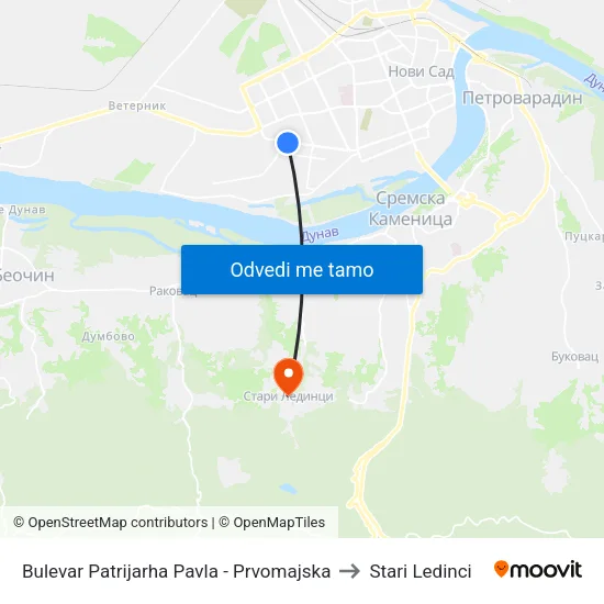 Bulevar Patrijarha Pavla - Prvomajska to Stari Ledinci map